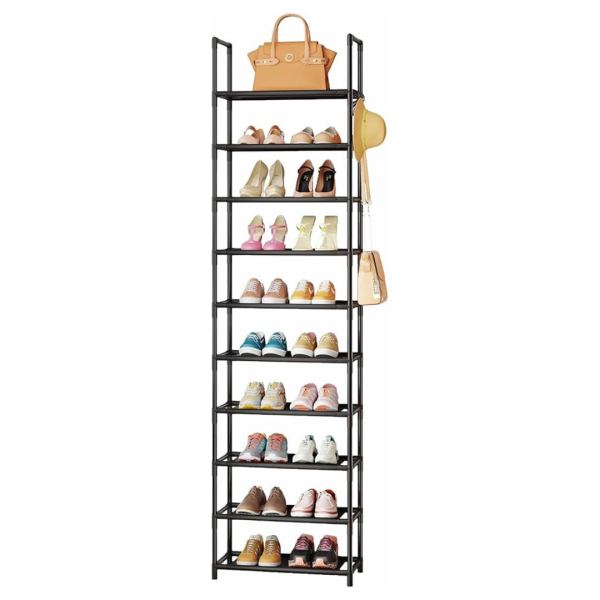 10-Tiers Free Standing Shoe Rack with Hooks For Holds 20-25 Pairs Online now