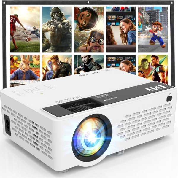 1080P Full HD 5500-Lumens Mini Projector with 100  Projector Screen Discount