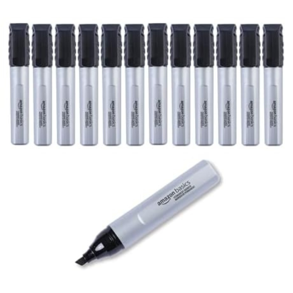 12-Pack Amazon Basics Large Chisel Tip Permanent Markers Supply