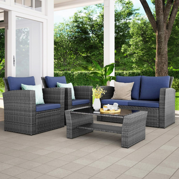4-Piece Wisteria Lane Outdoor Patio Furniture Set (KX-005BL) Online Sale