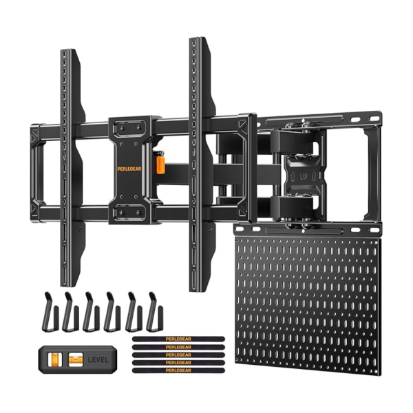 Perlegear Full Motion TV Wall Mount With Metal Pegboard For 42-84 inch TVs on Sale