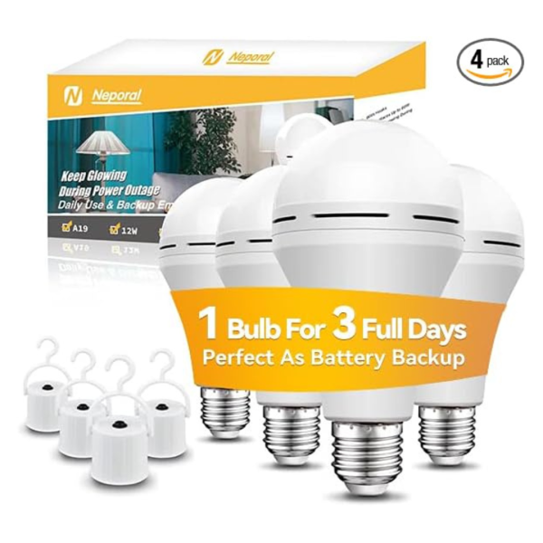 4-Pack Emergency 2,600mAh Rechargeable Light Bulbs W  Battery Backup Hot on Sale