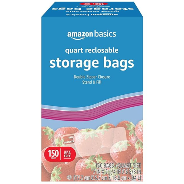 150-Count Amazon Basics Double Zipper Food Storage Bags (Quart) Discount