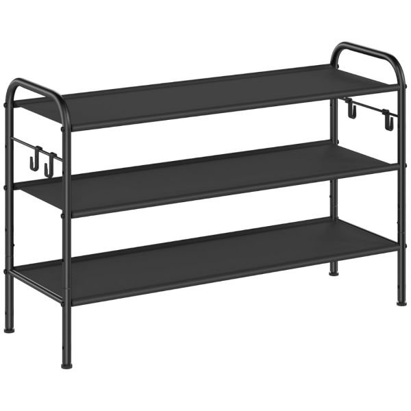 3-Tier Height-Adjustable 12-Pairs Shoe Organizer Rack w  4 Hooks Supply