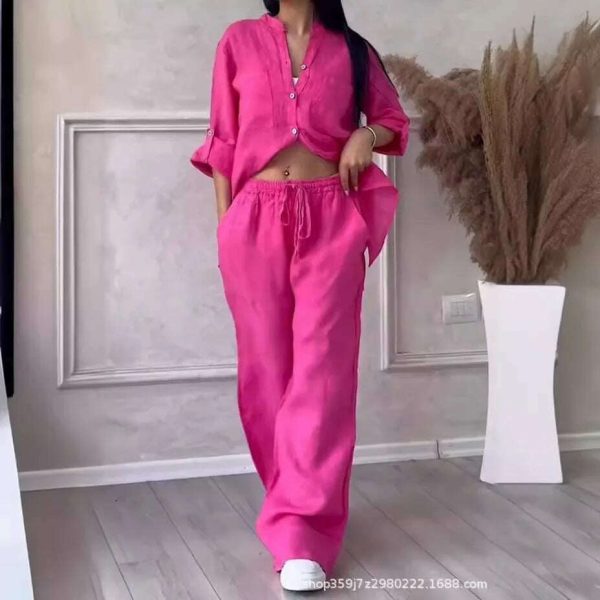 Two Piece Sets Women Spring Autumn Casual Simple Long Sleeve Pocket Shirts 2 Piece Set Fashion Loose Office Shirts Suit Outfites Fashion - Image 4