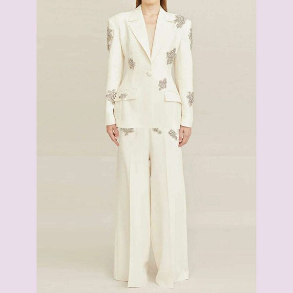 DEAT Elegant 2 Pcs Set Notched Diamond Embroidered Flares Blazer Straight Pant Women s Office Lady Suit 2024 Autumn New 35Z826 For Discount - Image 3